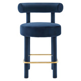 Halcyon Performance Velvet Counter Stool Set of 2 in Midnight Blue Gold