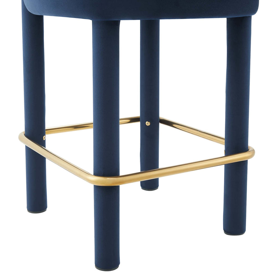 Halcyon Performance Velvet Counter Stool Set of 2 in Midnight Blue Gold