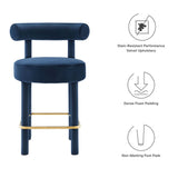 Halcyon Performance Velvet Counter Stool Set of 2 in Midnight Blue Gold