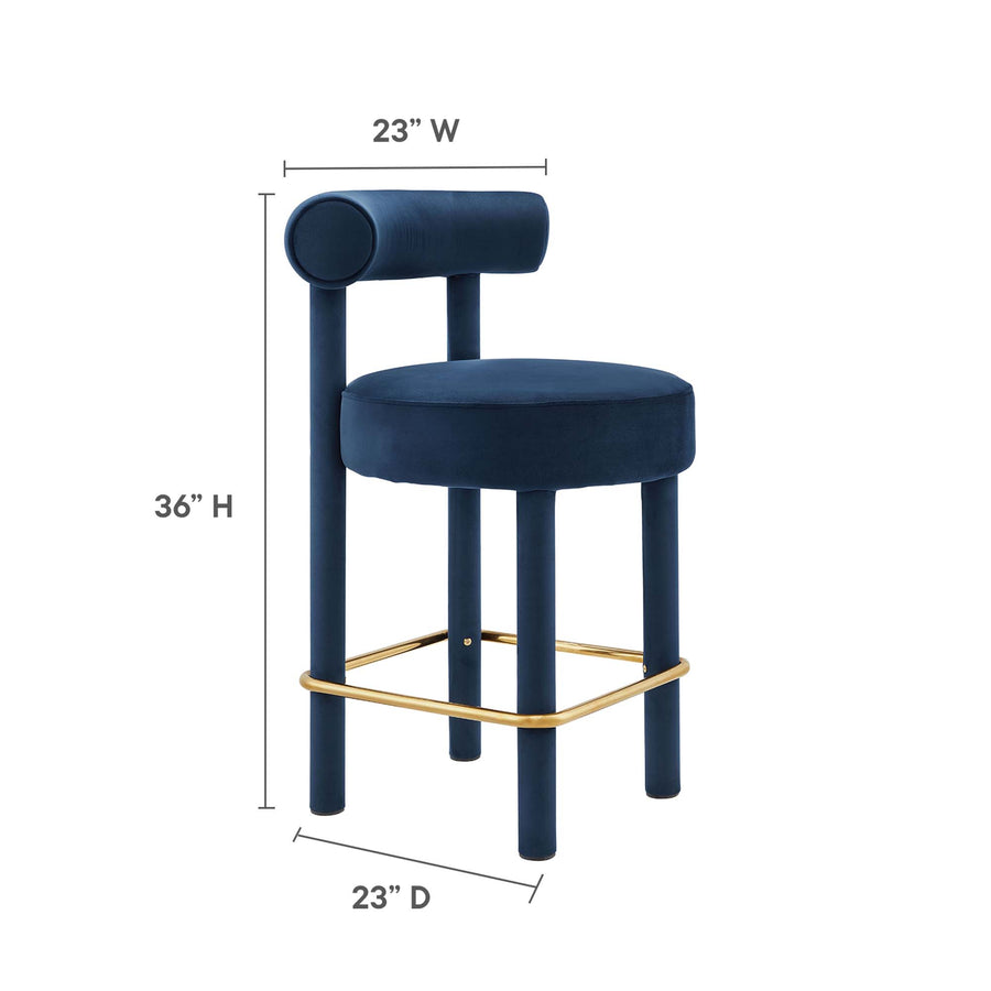 Halcyon Performance Velvet Counter Stool Set of 2 in Midnight Blue Gold