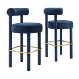 Halcyon Performance Velvet Bar Stool Set of 2 in Midnight Blue Gold