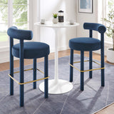 Halcyon Performance Velvet Bar Stool Set of 2 in Midnight Blue Gold