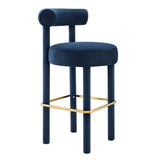 Halcyon Performance Velvet Bar Stool Set of 2 in Midnight Blue Gold
