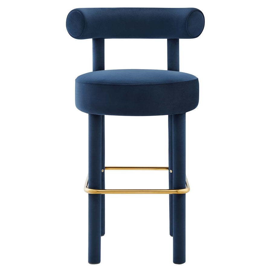 Halcyon Performance Velvet Bar Stool Set of 2 in Midnight Blue Gold