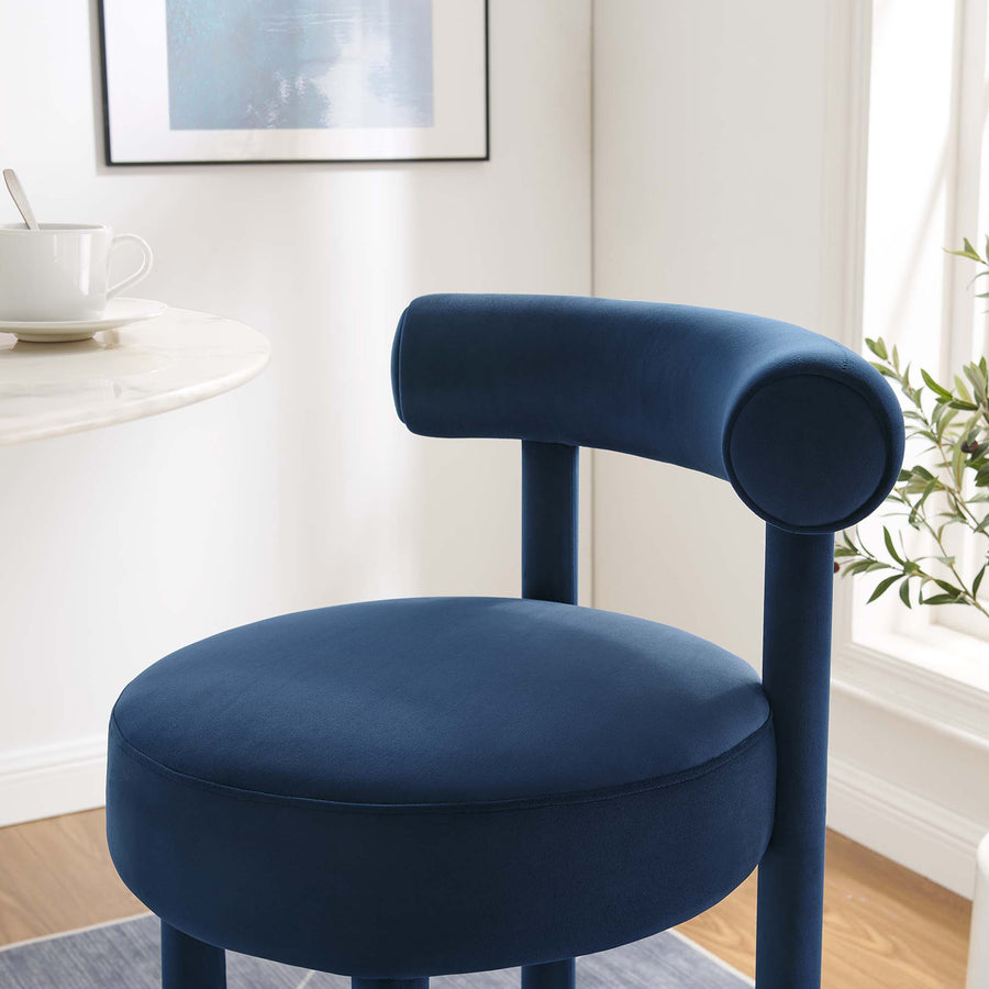 Halcyon Performance Velvet Bar Stool Set of 2 in Midnight Blue Gold
