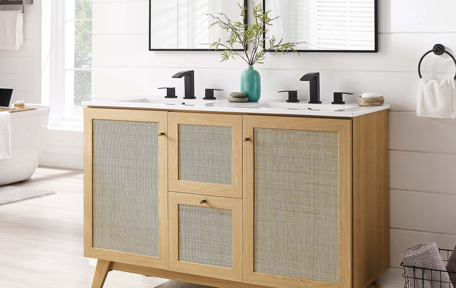 Wren 48" Double Sink Bathroom Vanity in Oak White