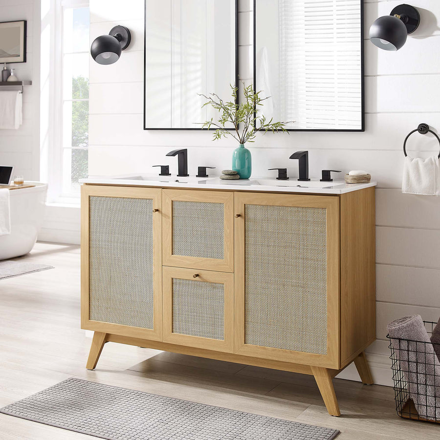 Wren 48" Double Sink Bathroom Vanity in Oak White