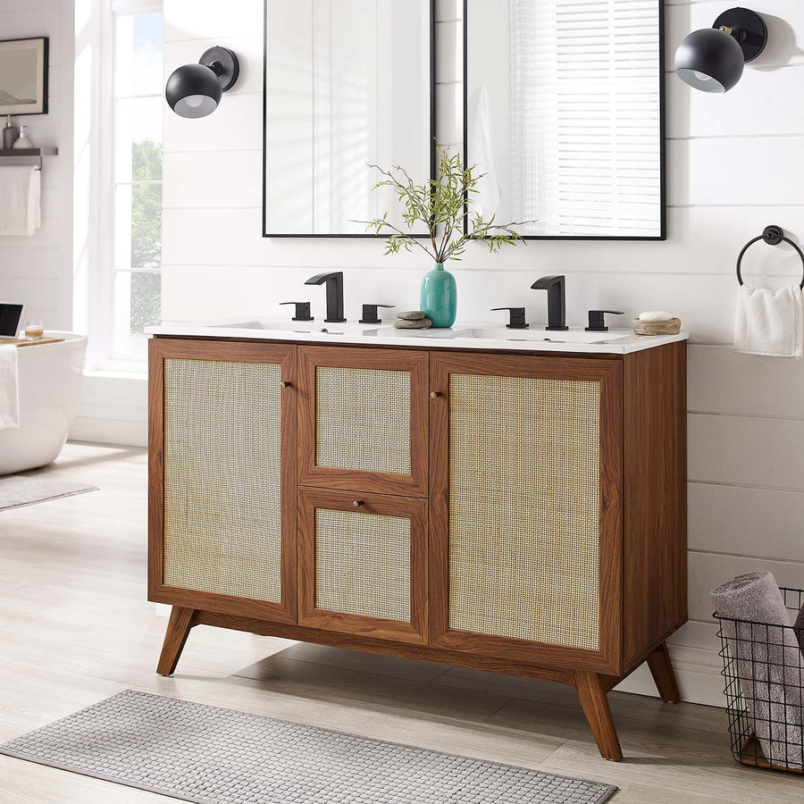 Wren 48" Double Sink Bathroom Vanity in Walnut White