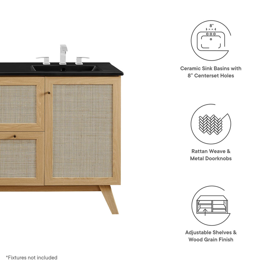 Wren 48" Double Sink Bathroom Vanity in Oak Black