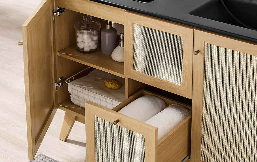 Wren 48" Double Sink Bathroom Vanity in Oak Black