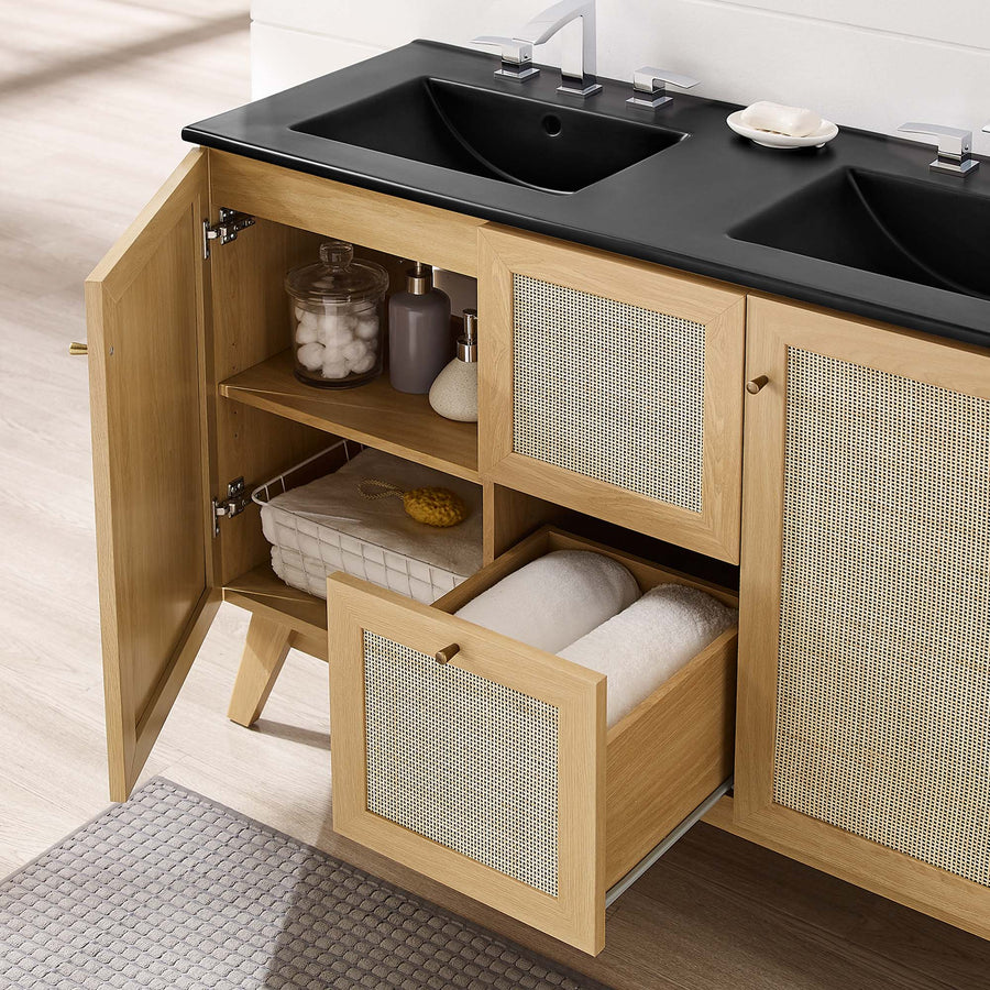Wren 48" Double Sink Bathroom Vanity in Oak Black