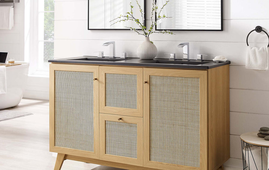 Wren 48" Double Sink Bathroom Vanity in Oak Black