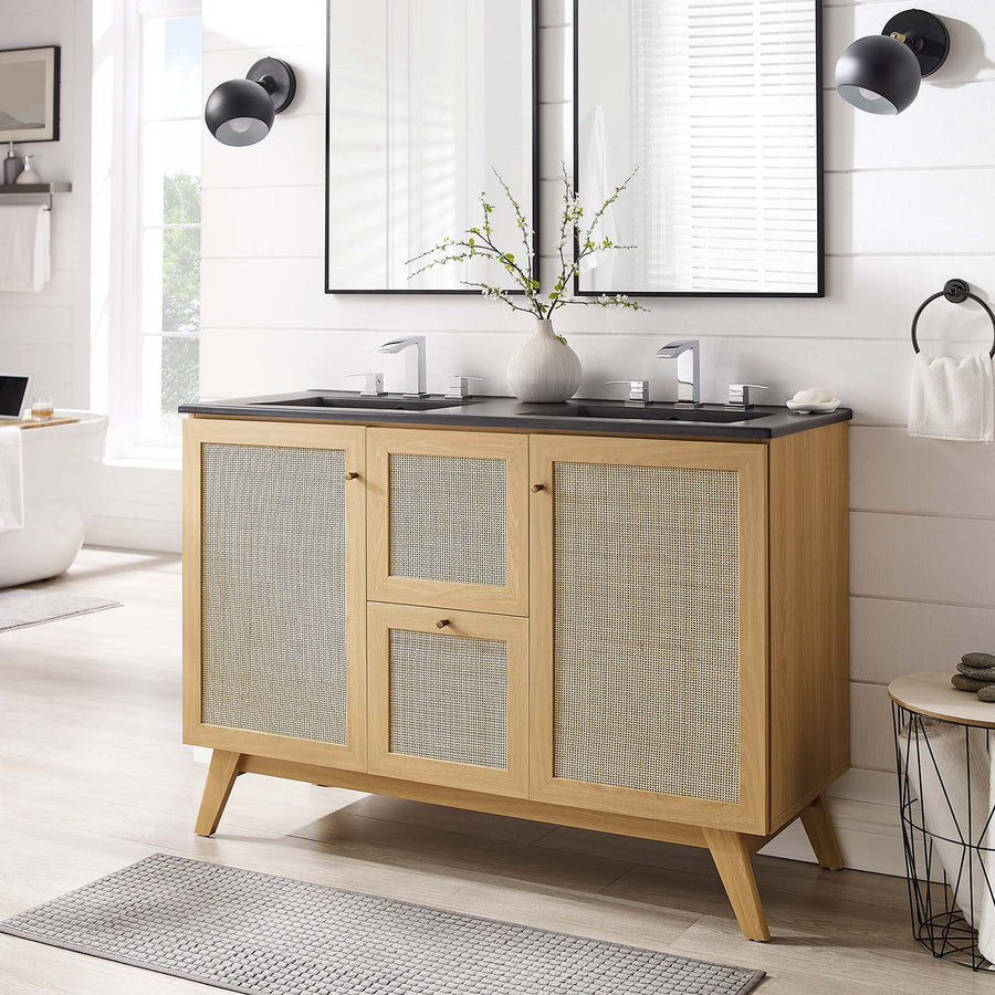 Wren 48" Double Sink Bathroom Vanity in Oak Black