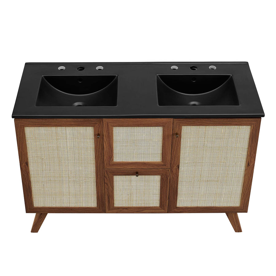 Wren 48" Double Sink Bathroom Vanity in Walnut Black