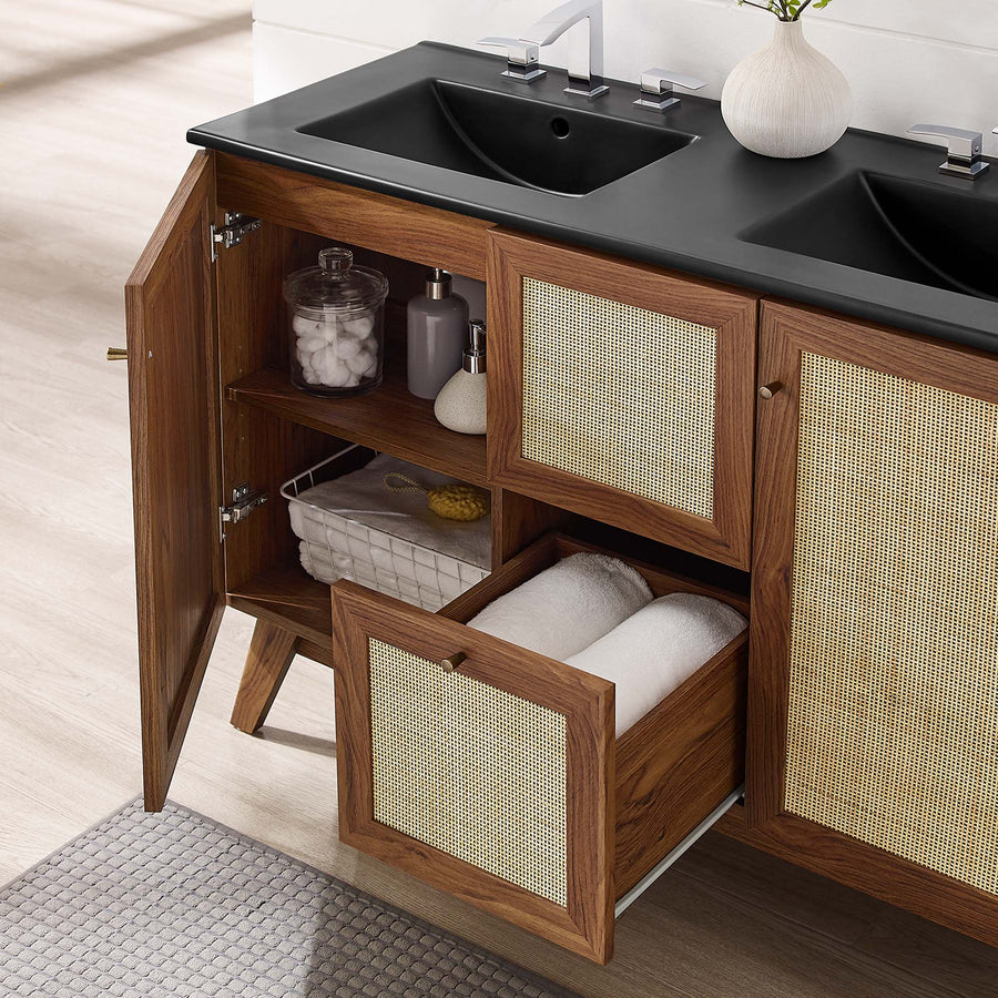 Wren 48" Double Sink Bathroom Vanity in Walnut Black
