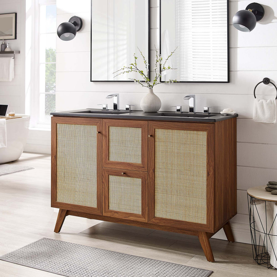 Wren 48" Double Sink Bathroom Vanity in Walnut Black