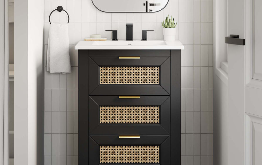 Tobin 24" Solid Wood Bathroom Vanity in Black White