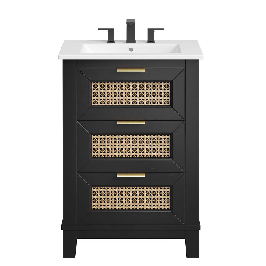 Tobin 24" Solid Wood Bathroom Vanity in Black White