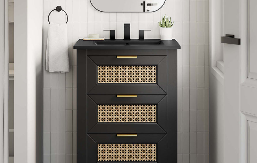 Tobin 24" Solid Wood Bathroom Vanity Cabinet in Black Black