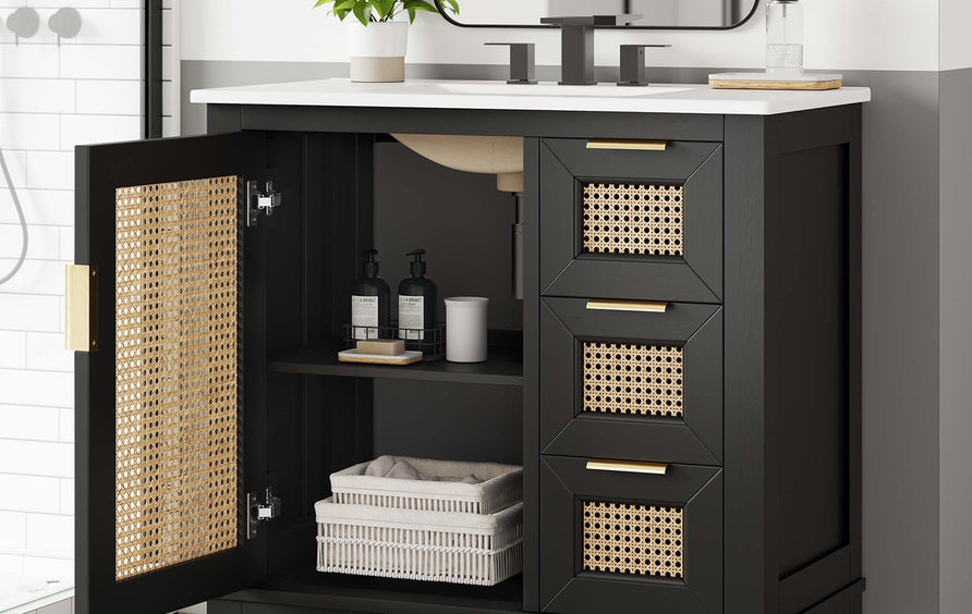 Tobin 36" Solid Wood Bathroom Vanity Cabinet in Black White