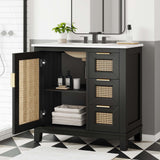 Tobin 36" Solid Wood Bathroom Vanity Cabinet in Black White