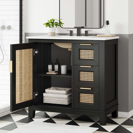 Dixie 36" Solid Wood Bathroom Vanity Cabinet in Black White