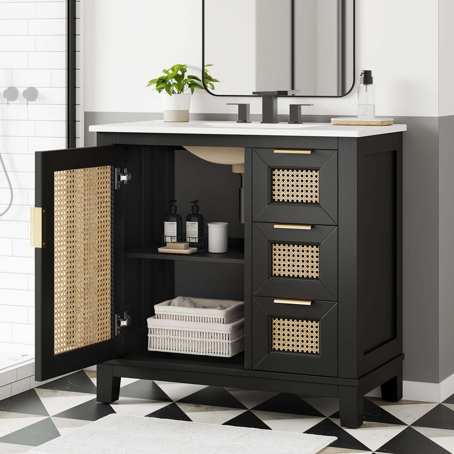 Tobin 36" Solid Wood Bathroom Vanity Cabinet in Black White