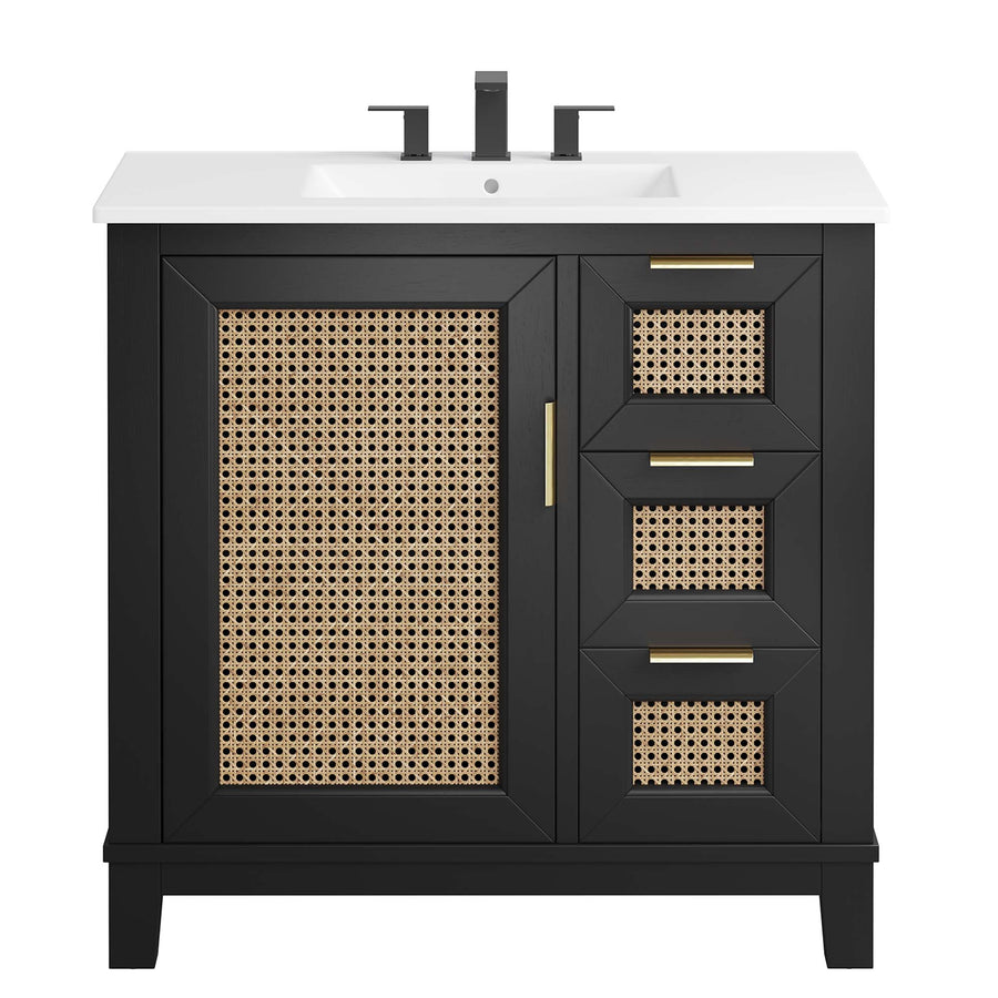 Tobin 36" Solid Wood Bathroom Vanity Cabinet in Black White
