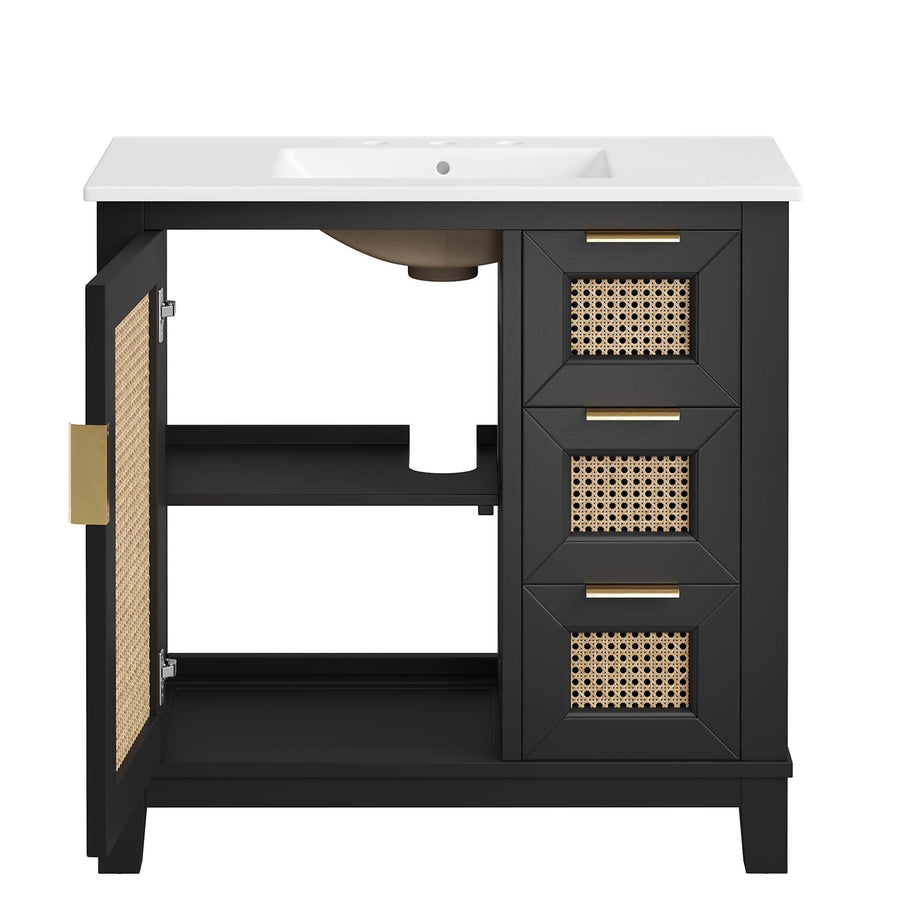 Tobin 36" Solid Wood Bathroom Vanity Cabinet in Black White