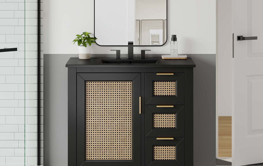 Tobin 36" Solid Wood Bathroom Vanity Cabinet in Black Black