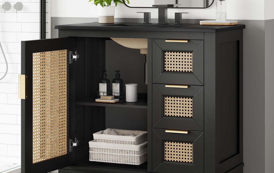Tobin 36" Solid Wood Bathroom Vanity Cabinet in Black Black