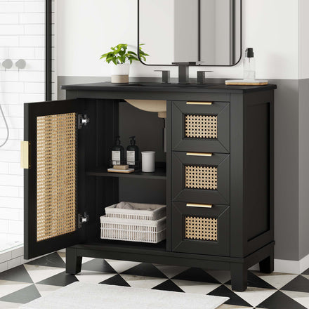 Dixie 36" Solid Wood Bathroom Vanity Cabinet in Black Black