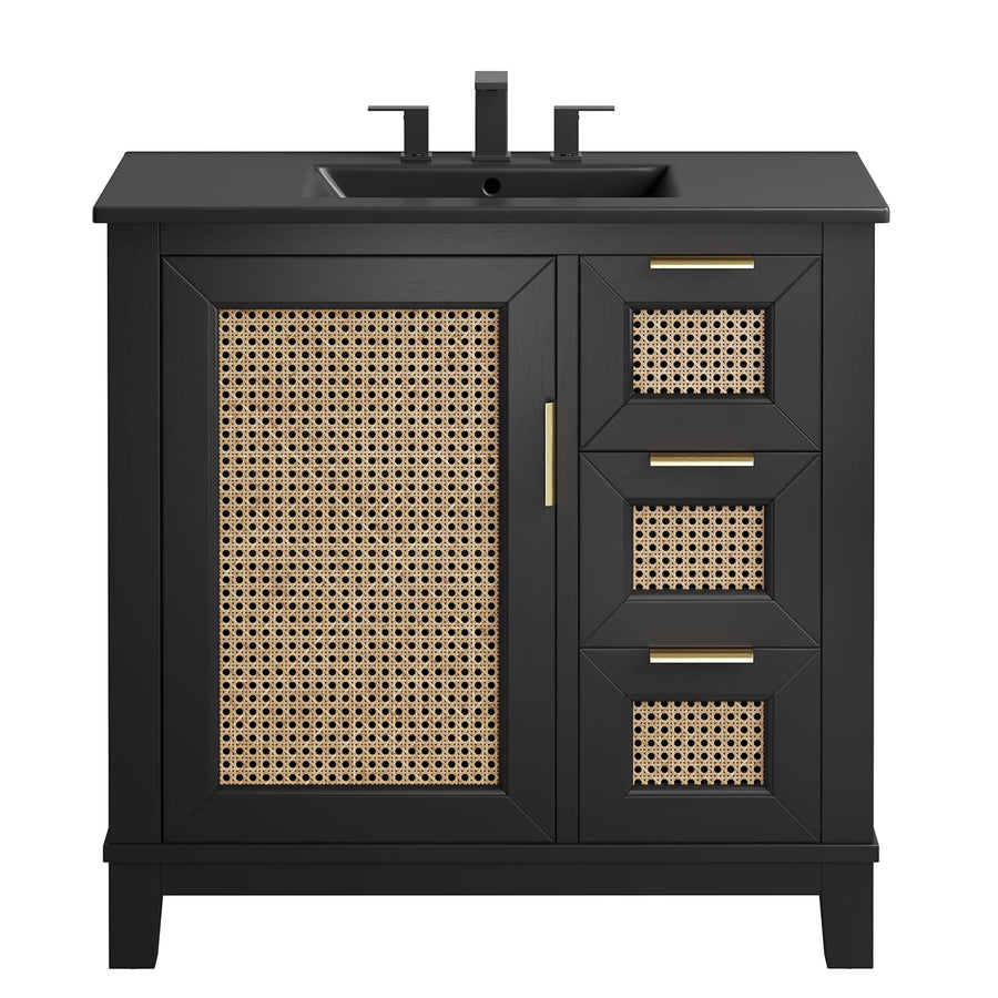 Tobin 36" Solid Wood Bathroom Vanity Cabinet in Black Black