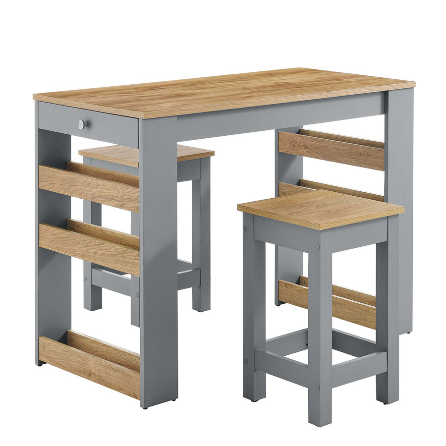 Vita 3-Piece Kitchen Island and Stool Set in Oak Gray