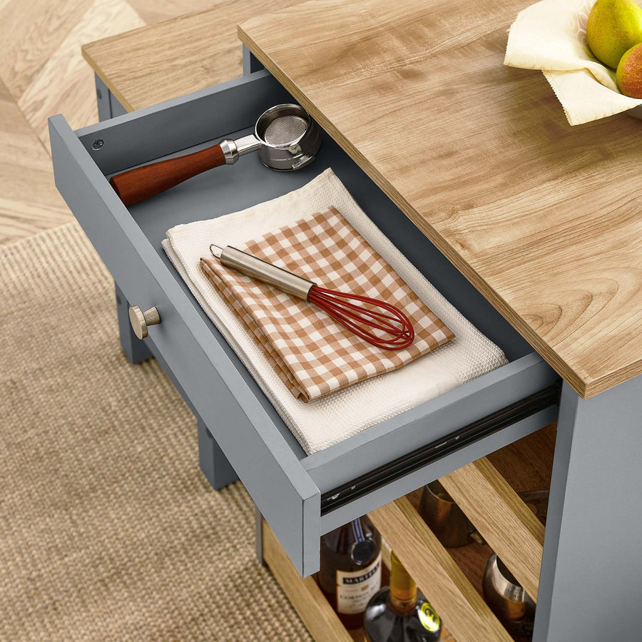 Vita 3-Piece Kitchen Island and Stool Set in Oak Gray