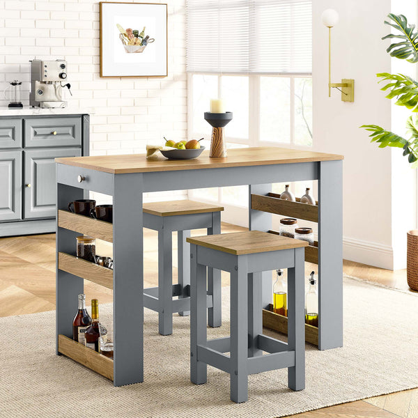 Vita 3-Piece Kitchen Island and Stool Set in Oak Gray