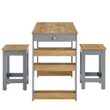 Vita 3-Piece Kitchen Island and Stool Set in Oak Gray