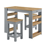 Vita 3-Piece Kitchen Island and Stool Set in Oak Gray