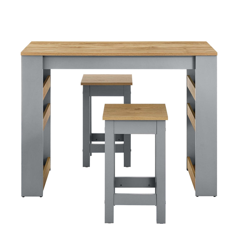 Vita 3-Piece Kitchen Island and Stool Set in Oak Gray