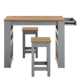 Vita 3-Piece Kitchen Island and Stool Set in Oak Gray