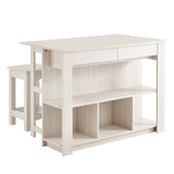 Cudillero 3-Piece Kitchen Island and Stool Set in White Maple