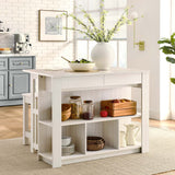 Cudillero 3-Piece Kitchen Island and Stool Set in White Maple