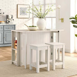 Cudillero 3-Piece Kitchen Island and Stool Set in White Maple