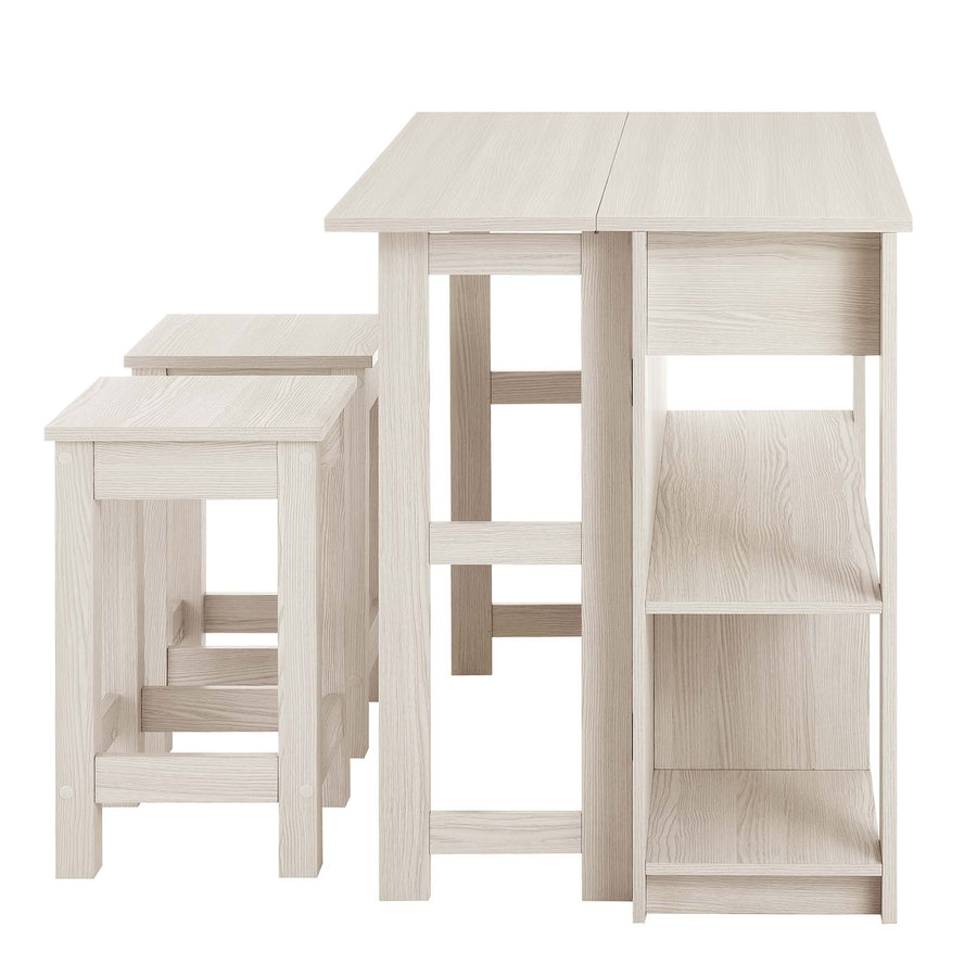 Cudillero 3-Piece Kitchen Island and Stool Set in White Maple