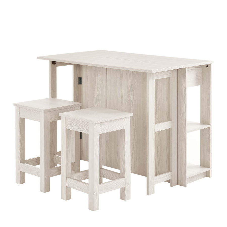 Cudillero 3-Piece Kitchen Island and Stool Set in White Maple