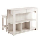 Cudillero 3-Piece Kitchen Island and Stool Set in White Maple