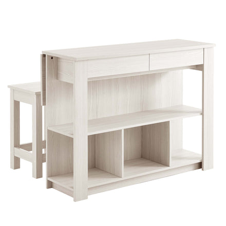 Meadowbrook 3-Piece Kitchen Island and Stool Set in White Maple