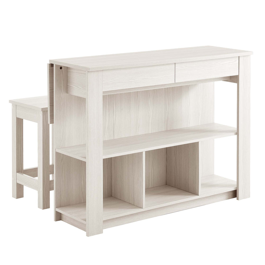 Cudillero 3-Piece Kitchen Island and Stool Set in White Maple