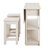 Cudillero 3-Piece Kitchen Island and Stool Set in White Maple