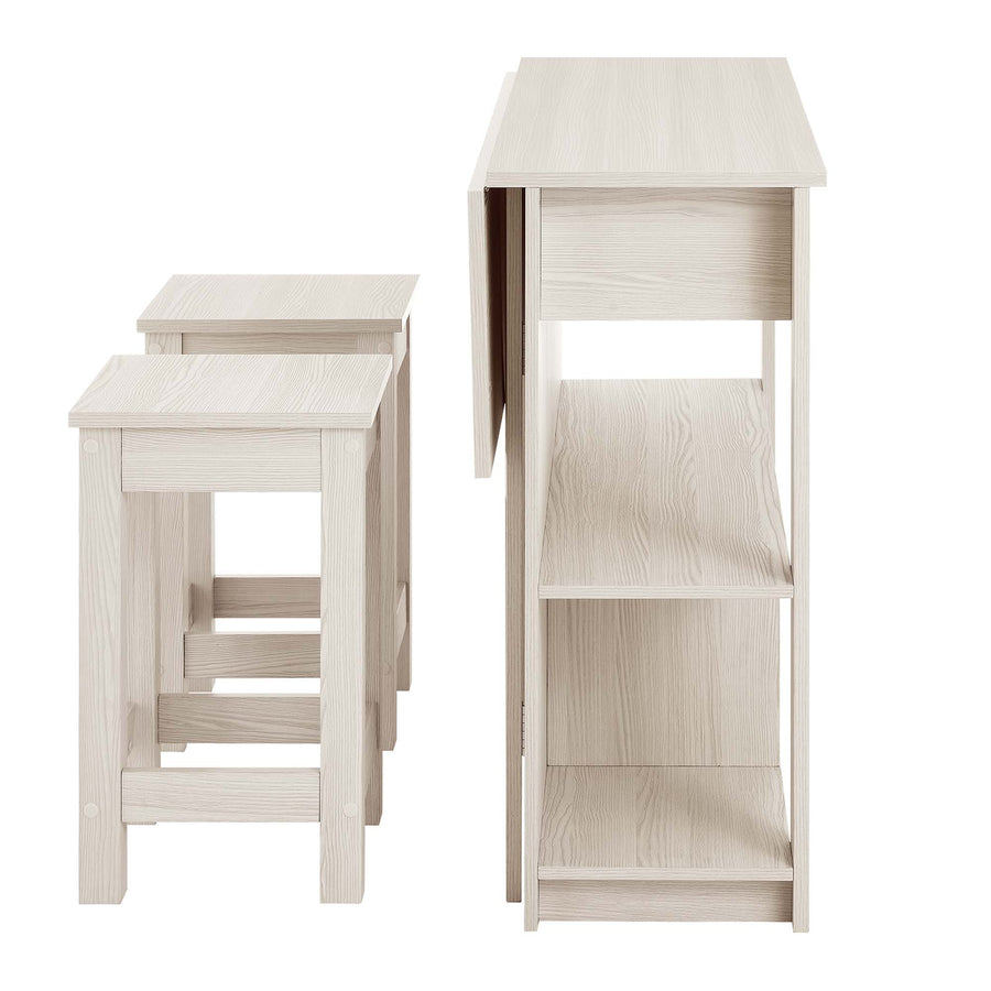 Cudillero 3-Piece Kitchen Island and Stool Set in White Maple